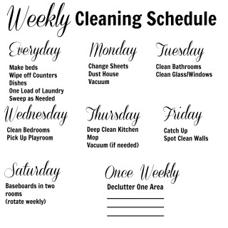 Weekly Cleaning Schedule - Life in the Green House